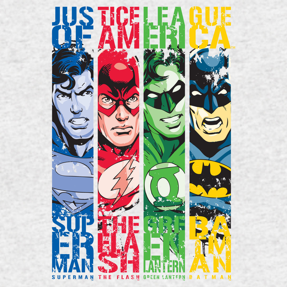 DC Comics Justice League Stripped Official Men's T-Shirt Sports Grey - Urban Species Design Close Up
