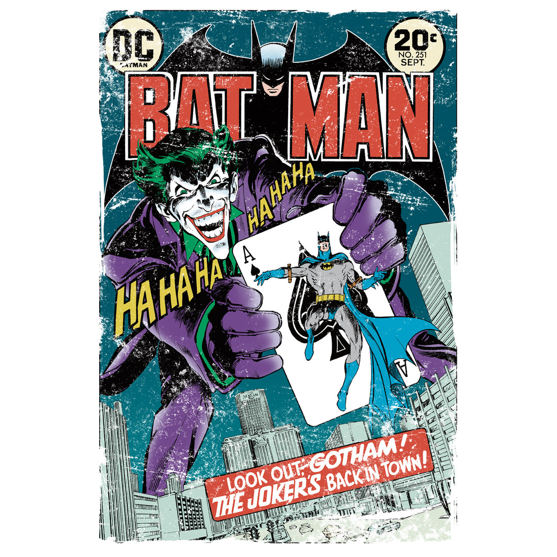DC Comics Batman Cover 251 Joker Official Men's T-shirt White - Urban Species Design Close Up