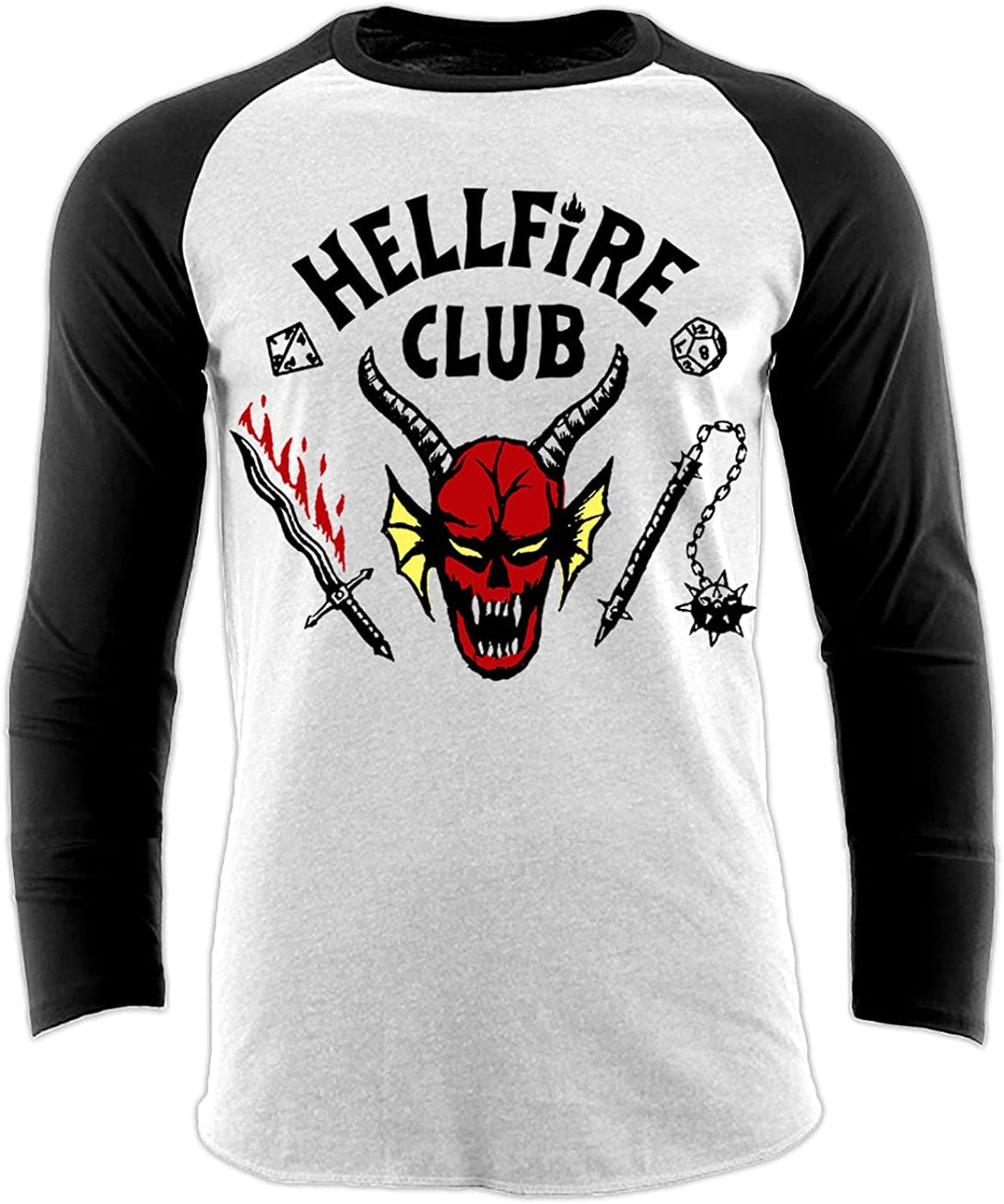 Stranger Things Logo Hellfire Club Classic Raglan T-Shirt White/Black - Urban Species Long Sleeved T-Shirt