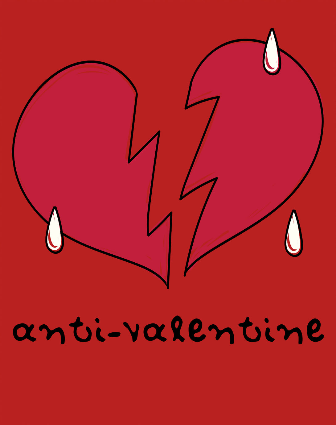 Anti Valentine Broken Weeping Heart Women's T-shirt Red - Urban Species Design Close Up
