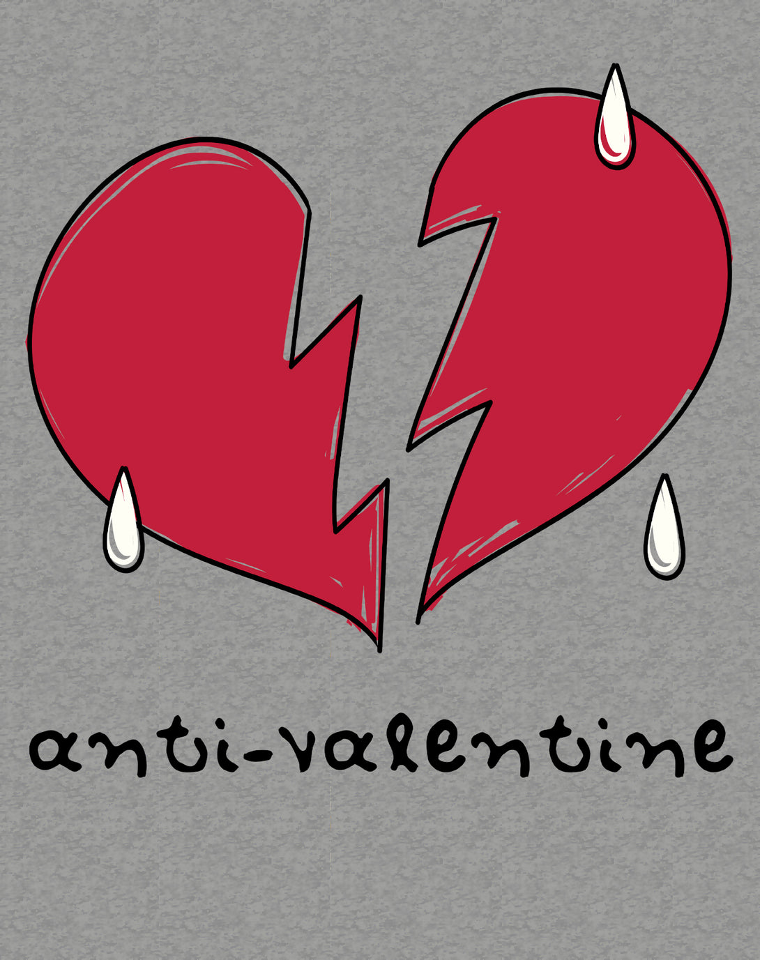 Anti Valentine Broken Weeping Heart Women's T-shirt Sports Grey - Urban Species Design Close Up