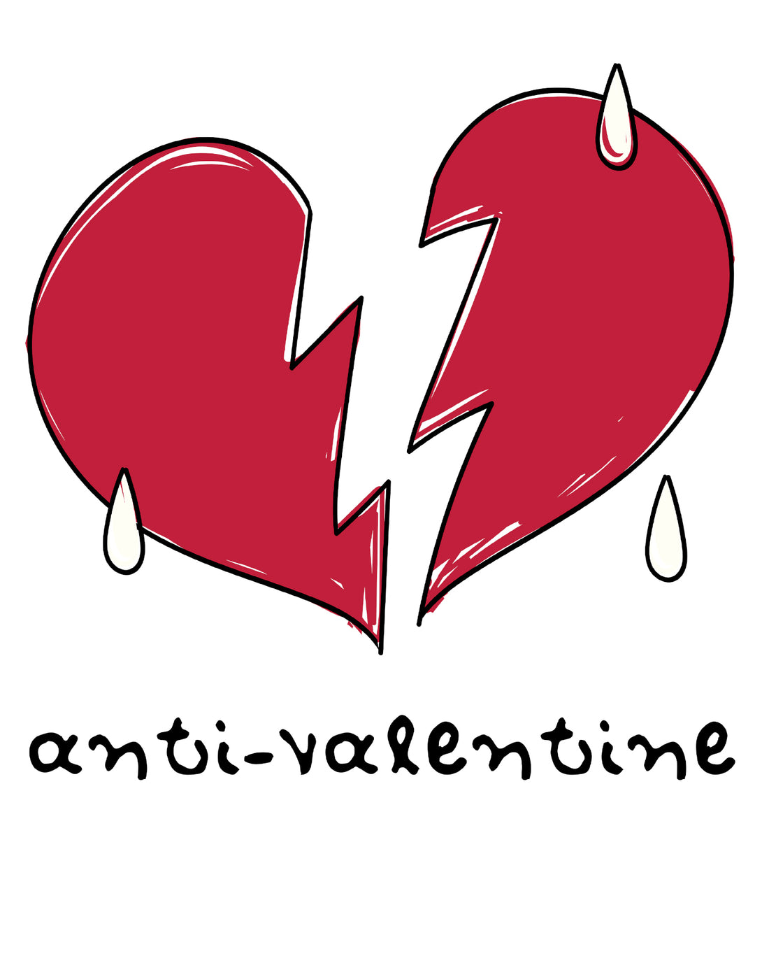 Anti Valentine Broken Weeping Heart Women's T-shirt White - Urban Species Design Close Up