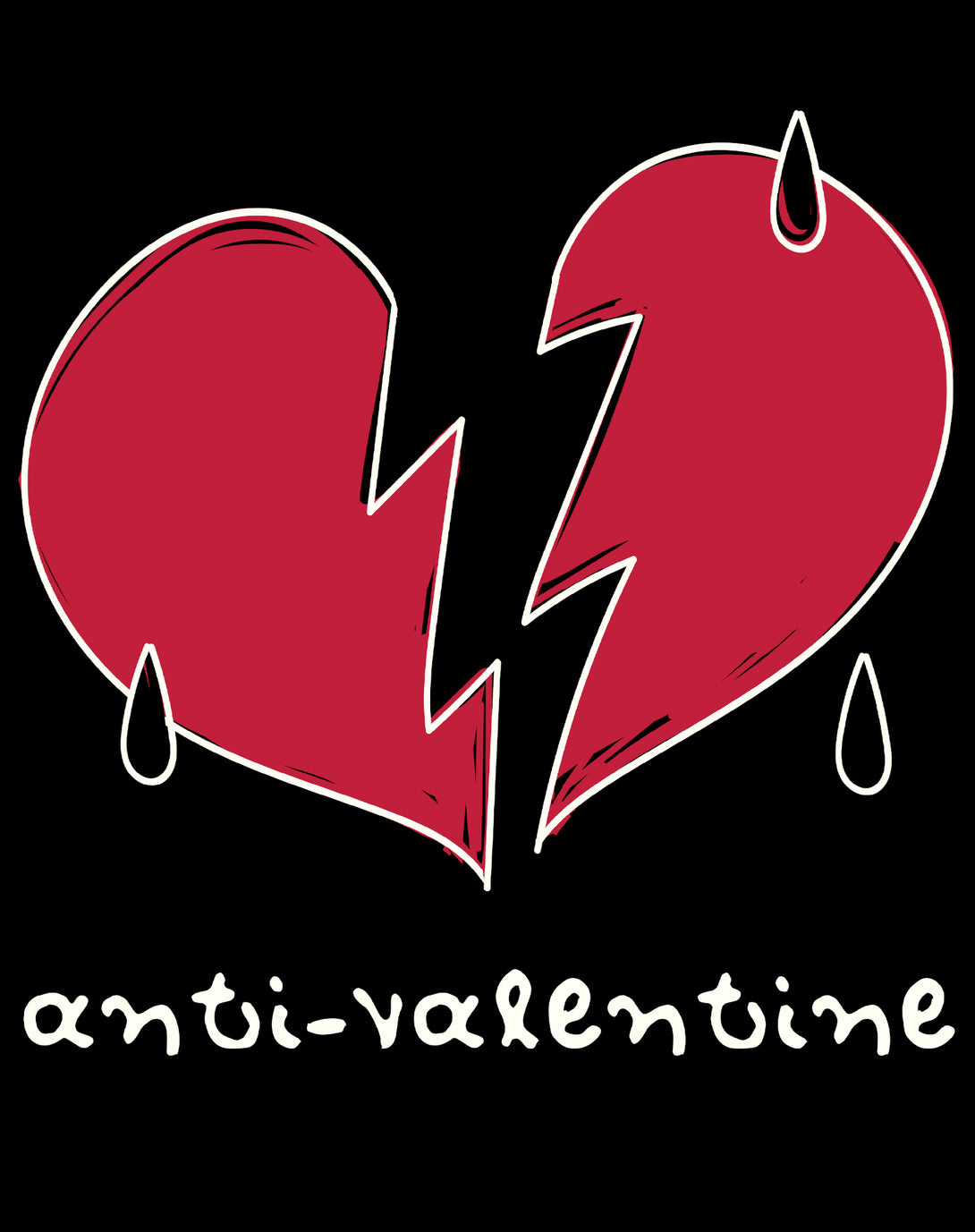 Anti Valentine Broken Weeping Heart Women's T-shirt Black - Urban Species Design Close Up