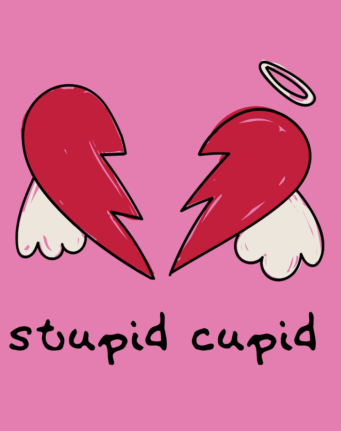 Anti Valentine Stupid Cupid Broken Heart Wings Women's T-shirt Pink - Urban Species Design Close Up