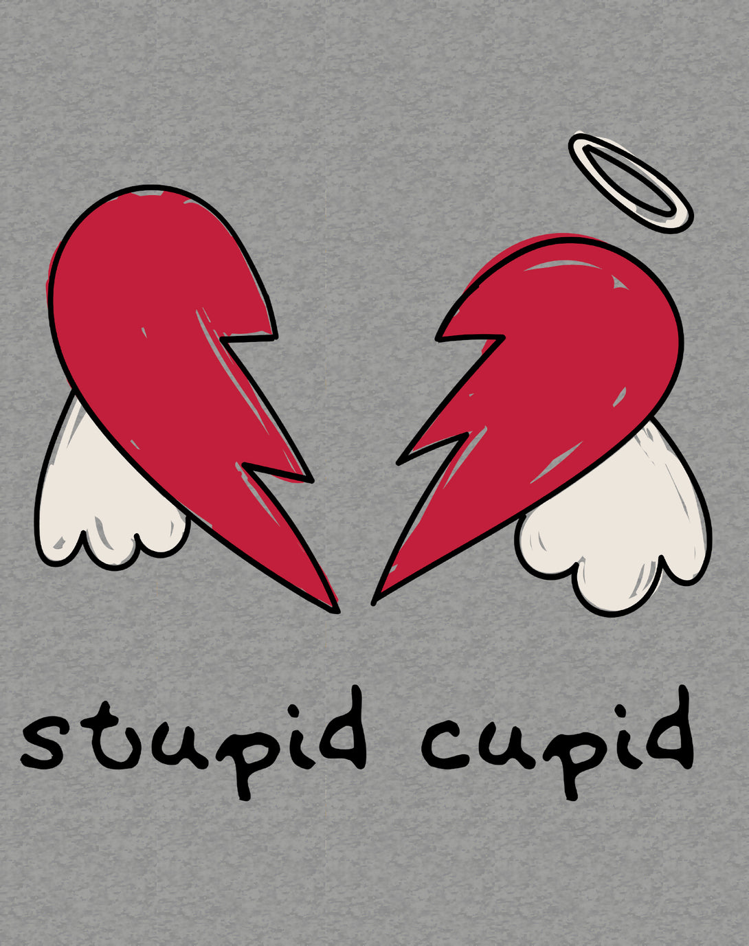 Anti Valentine Stupid Cupid Broken Heart Wings Women's T-shirt Sports Grey - Urban Species Design Close Up
