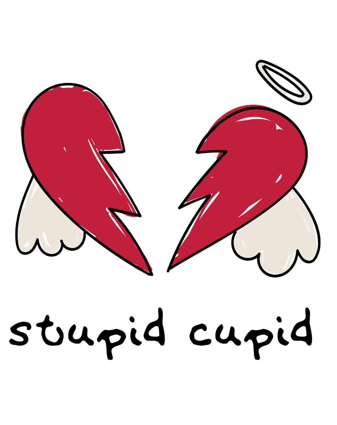 Anti Valentine Stupid Cupid Broken Heart Wings Women's T-shirt White - Urban Species Design Close Up