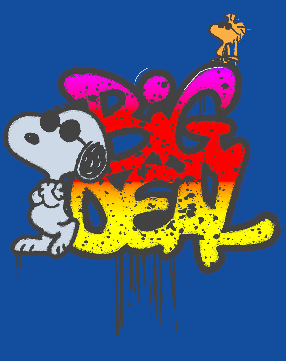 Peanuts Wyld Style Snoopy Woodstock Big Deal Graffiti Retro Official Men's T-Shirt - Blue - Urban Species Design Close Up