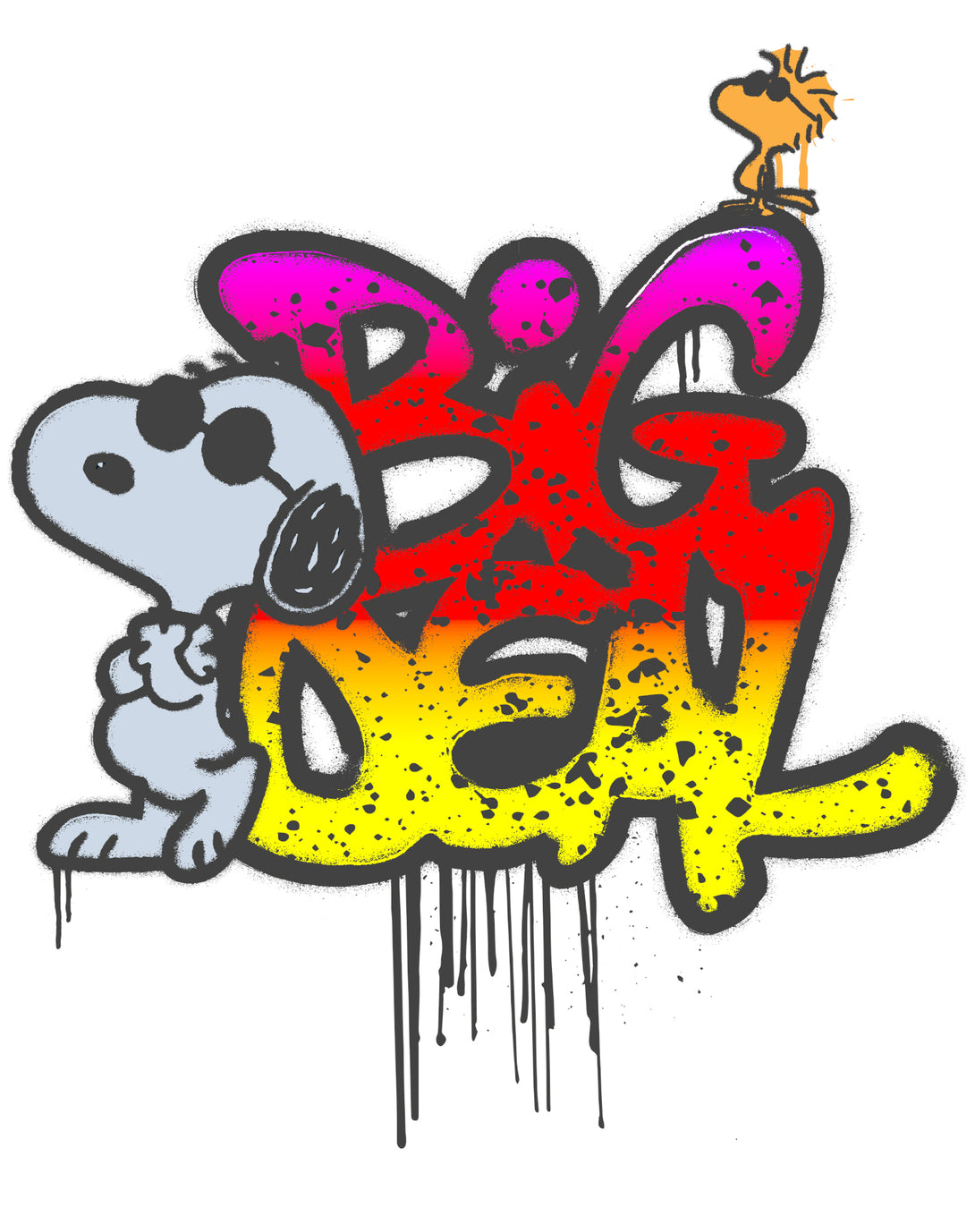 Peanuts Wyld Style Snoopy Woodstock Big Deal Graffiti Retro Official Men's T-Shirt - White - Urban Species Design Close Up