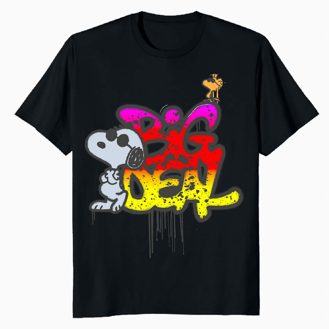 Peanuts Wyld Style Snoopy Woodstock Big Deal Graffiti Retro Official Men's T-Shirt - Black - Urban Species