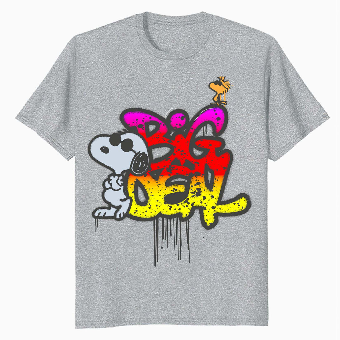 Peanuts Wyld Style Snoopy Woodstock Big Deal Graffiti Retro Official Men's T-Shirt - Heather Grey - Urban Species