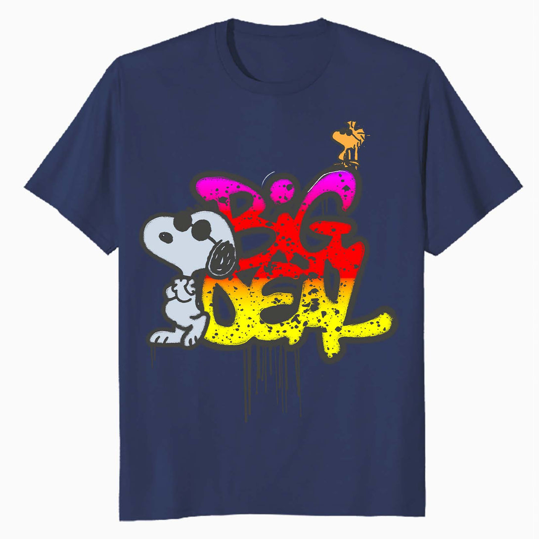 Peanuts Wyld Style Snoopy Woodstock Big Deal Graffiti Retro Official Men's T-Shirt - Navy - Urban Species