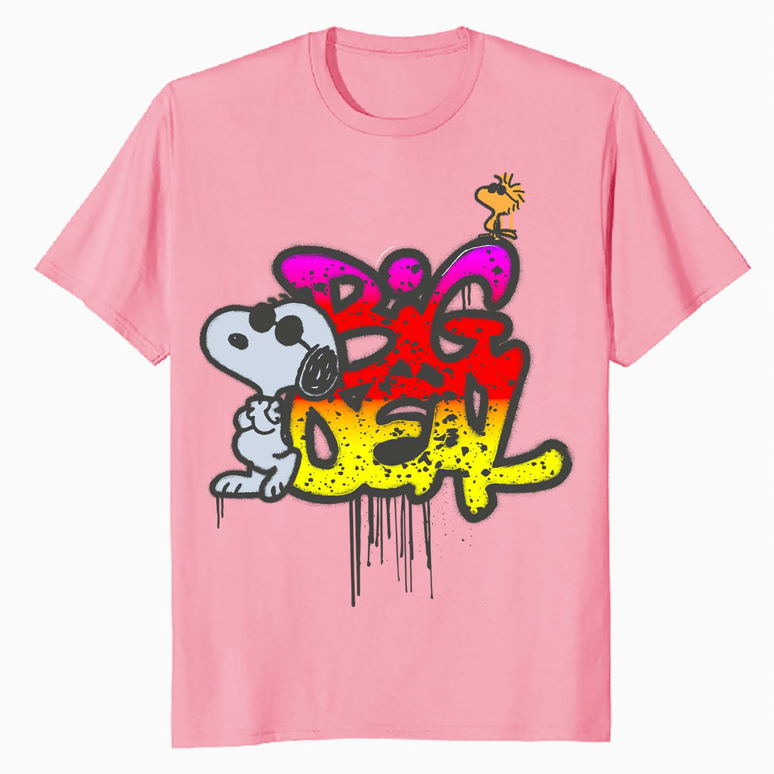 Peanuts Wyld Style Snoopy Woodstock Big Deal Graffiti Retro Official Men's T-Shirt - Pink - Urban Species