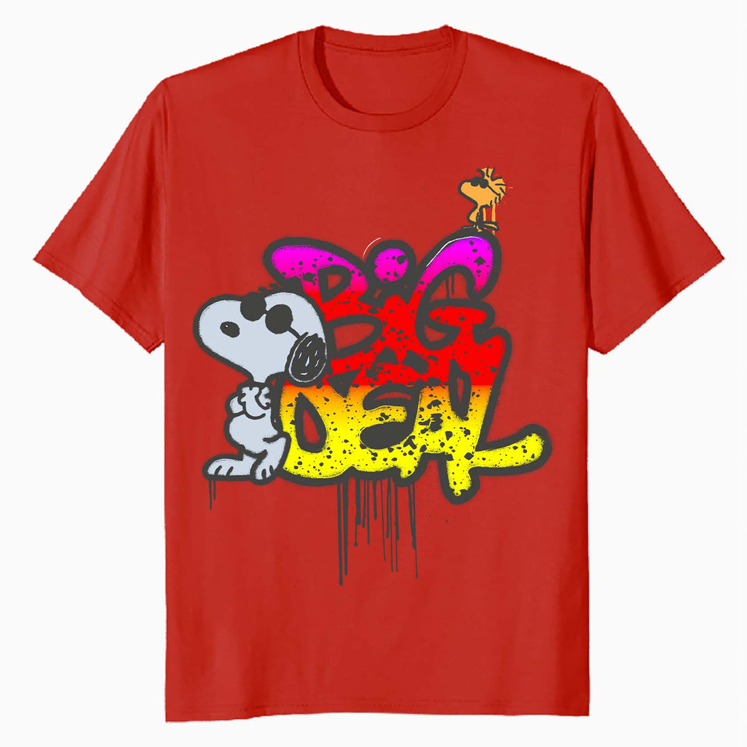 Peanuts Wyld Style Snoopy Woodstock Big Deal Graffiti Retro Official Men's T-Shirt - Red - Urban Species