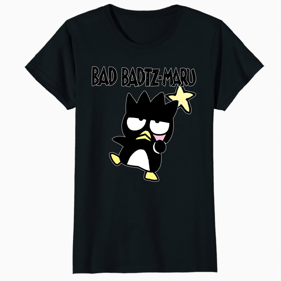 Hello Kitty Bad Badtz Maru Pose Star Dark Emo Classic Logo Official Women's SKINNY FIT T-Shirt - Black - Urban Species