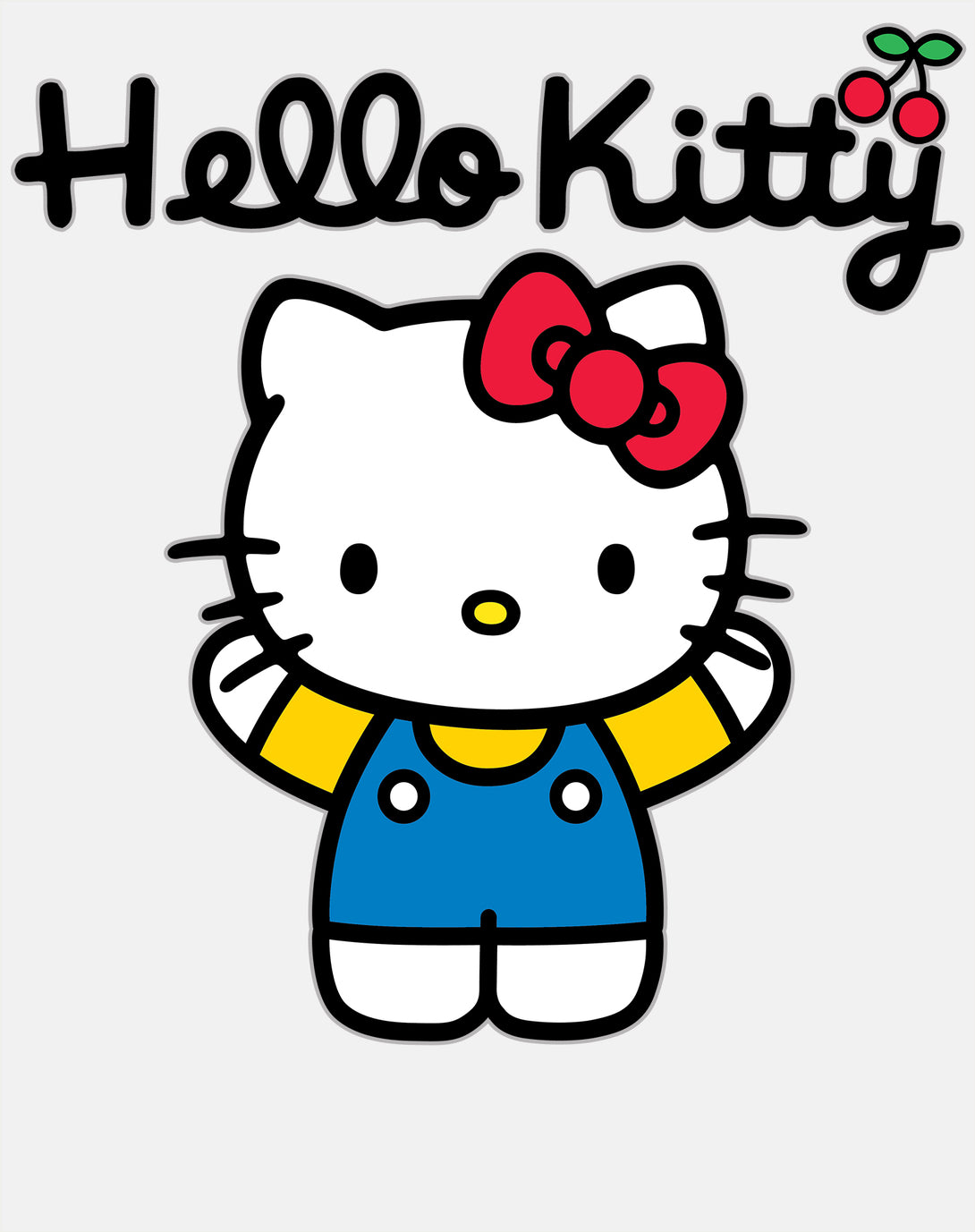 Hello Kitty Charmmy Pose Ribbon XOXO Cherries Classic Logo Official Women's SKINNY FIT T-Shirt - White - Urban Species Design Close Up