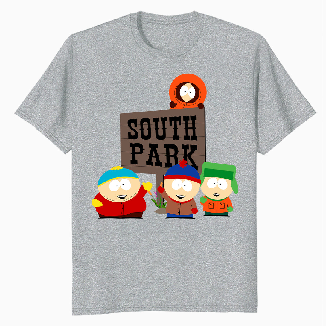 South Park The Boys Logo Classic Cartman Stan Kyle Kenny Lol Official Men's T-Shirt - White - Urban Species Design Close Up