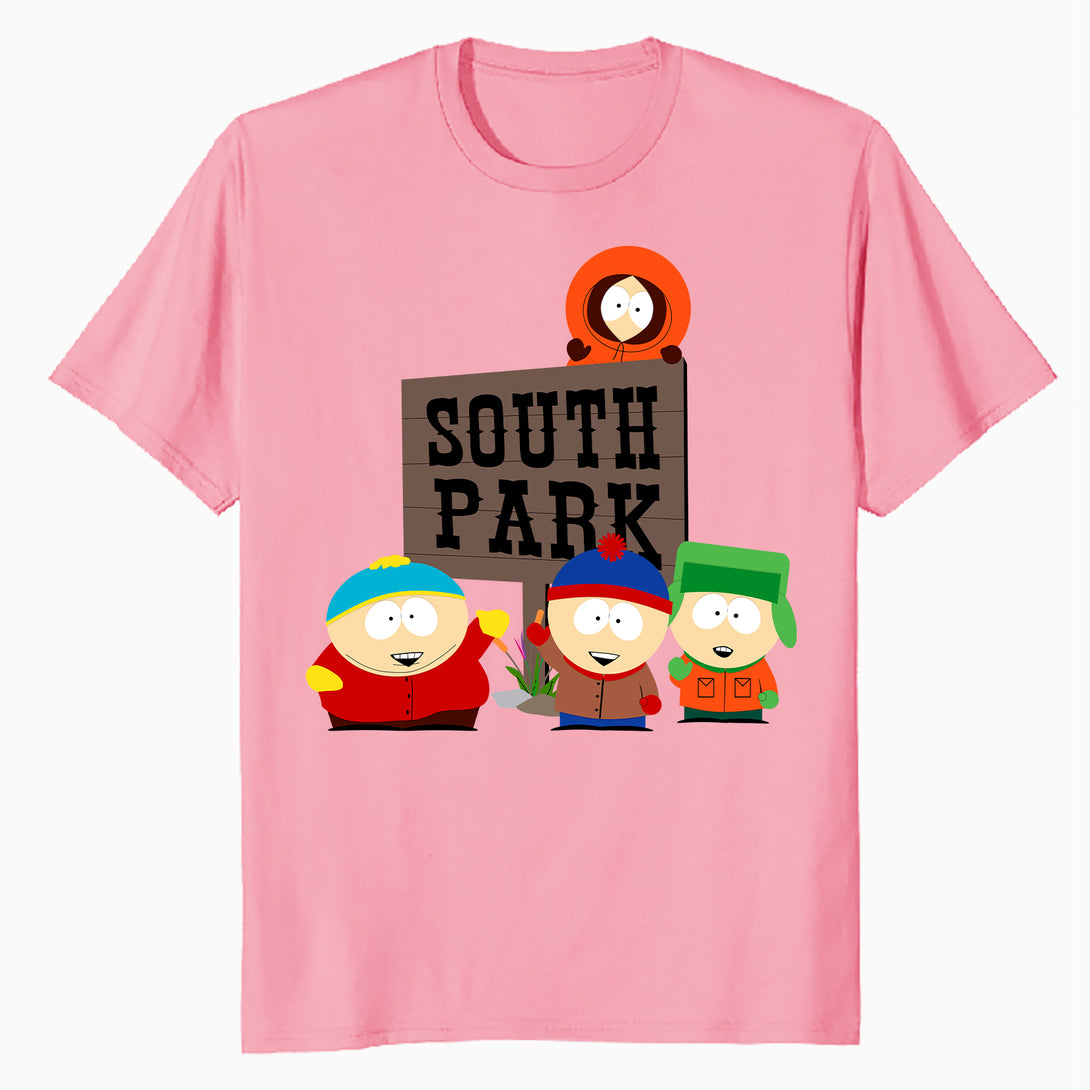 South Park The Boys Logo Classic Cartman Stan Kyle Kenny Lol Official Men's T-Shirt - Black - Urban Species Design Close Up