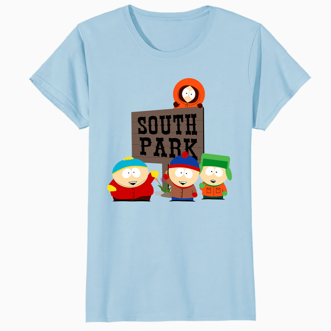 South Park The Boys Logo Classic Cartman Stan Kyle Kenny Lol Official Women's SKINNY FIT T-Shirt - Royal Blue - Urban Species Design Close Up