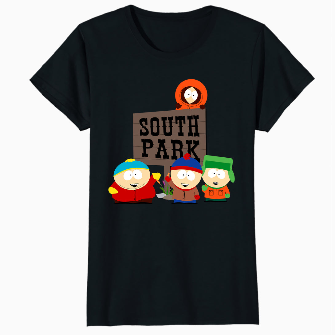 South Park The Boys Logo Classic Cartman Stan Kyle Kenny Lol Official Women's SKINNY FIT T-Shirt - White - Urban Species Design Close Up