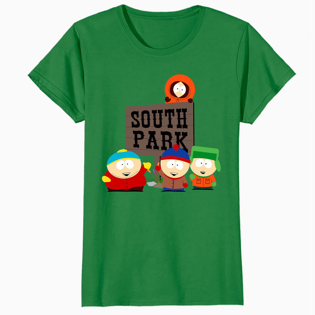 South Park The Boys Logo Classic Cartman Stan Kyle Kenny Lol Official Women's SKINNY FIT T-Shirt - Pink - Urban Species Design Close Up