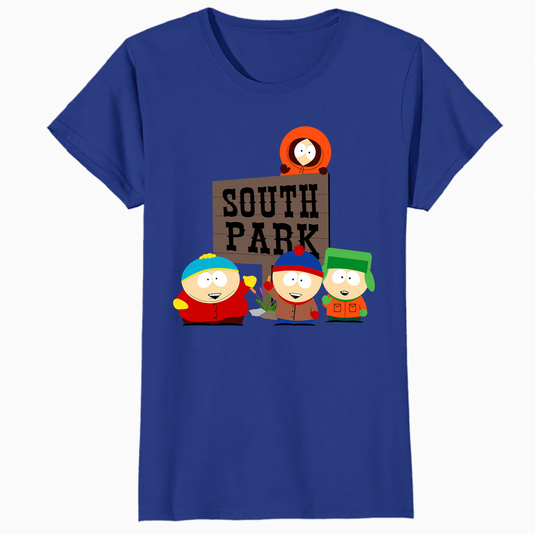 South Park The Boys Logo Classic Cartman Stan Kyle Kenny Lol Official Women's SKINNY FIT T-Shirt - Black - Urban Species