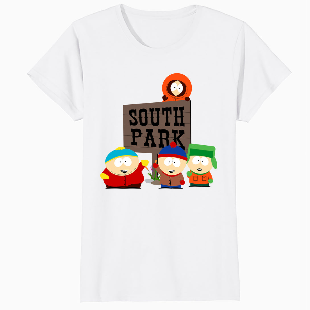 South Park The Boys Logo Classic Cartman Stan Kyle Kenny Lol Official Women's SKINNY FIT T-Shirt - White - Urban Species