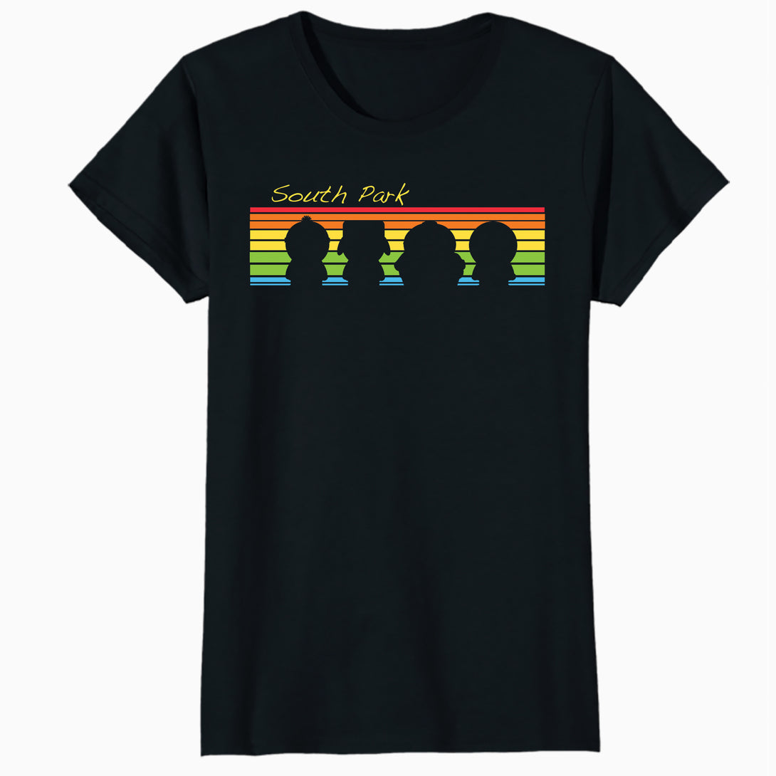South Park The Boys Logo Retro Cartman Stan Kyle Kenny Geek Official Women's SKINNY FIT T-Shirt - Black - Urban Species