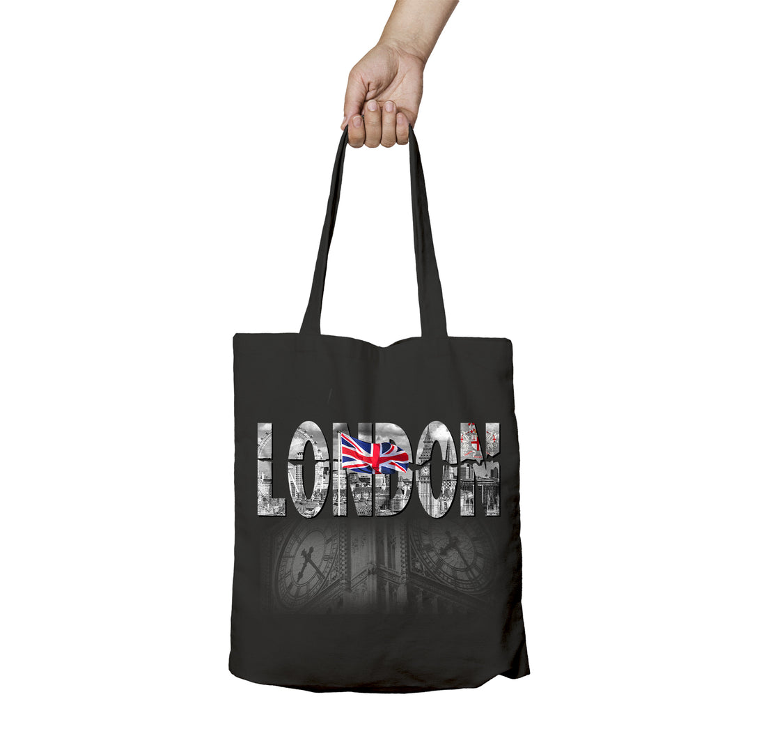 London Skyline Union Jack Big Ben Official Tote Bag Black - Urban Species