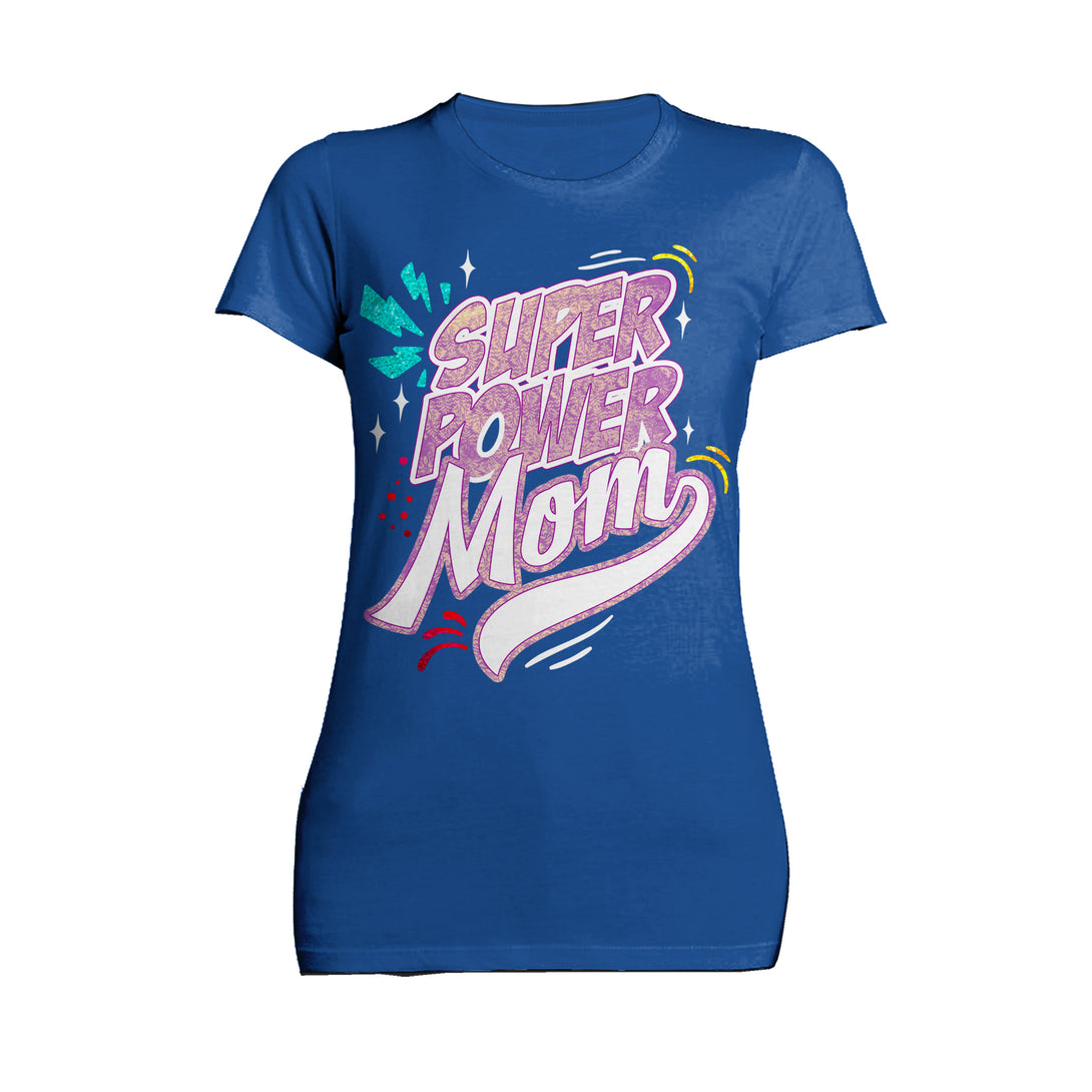 Mother's Day Cartoon Mom Mum Super Power Comic 02 Black Women's T-Shirt Blue - Urban Species