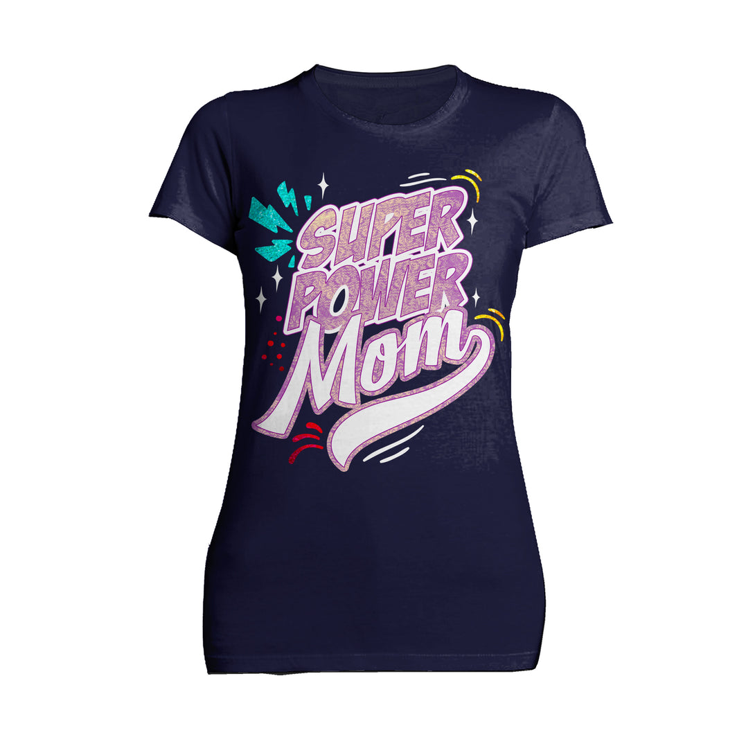 Mother's Day Cartoon Mom Mum Super Power Comic 02 Black Women's T-Shirt Navy - Urban Species
