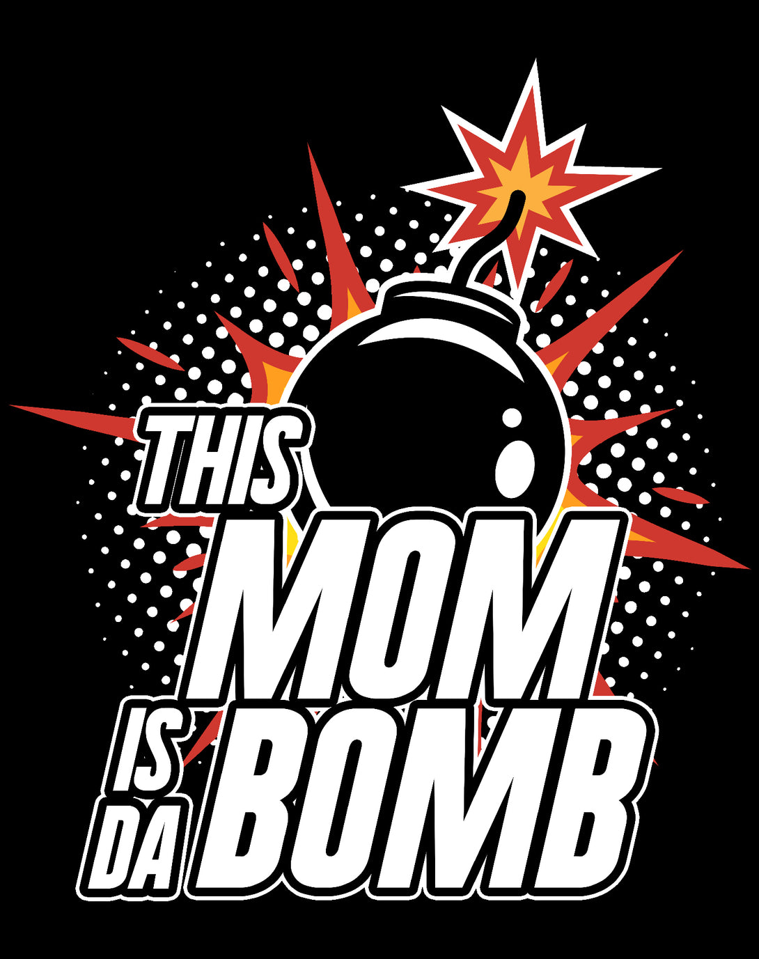Mother's Day Cartoon Mom Mum Bomb Fuse Explode Women's T-Shirt Black - Urban Species Design Close Up