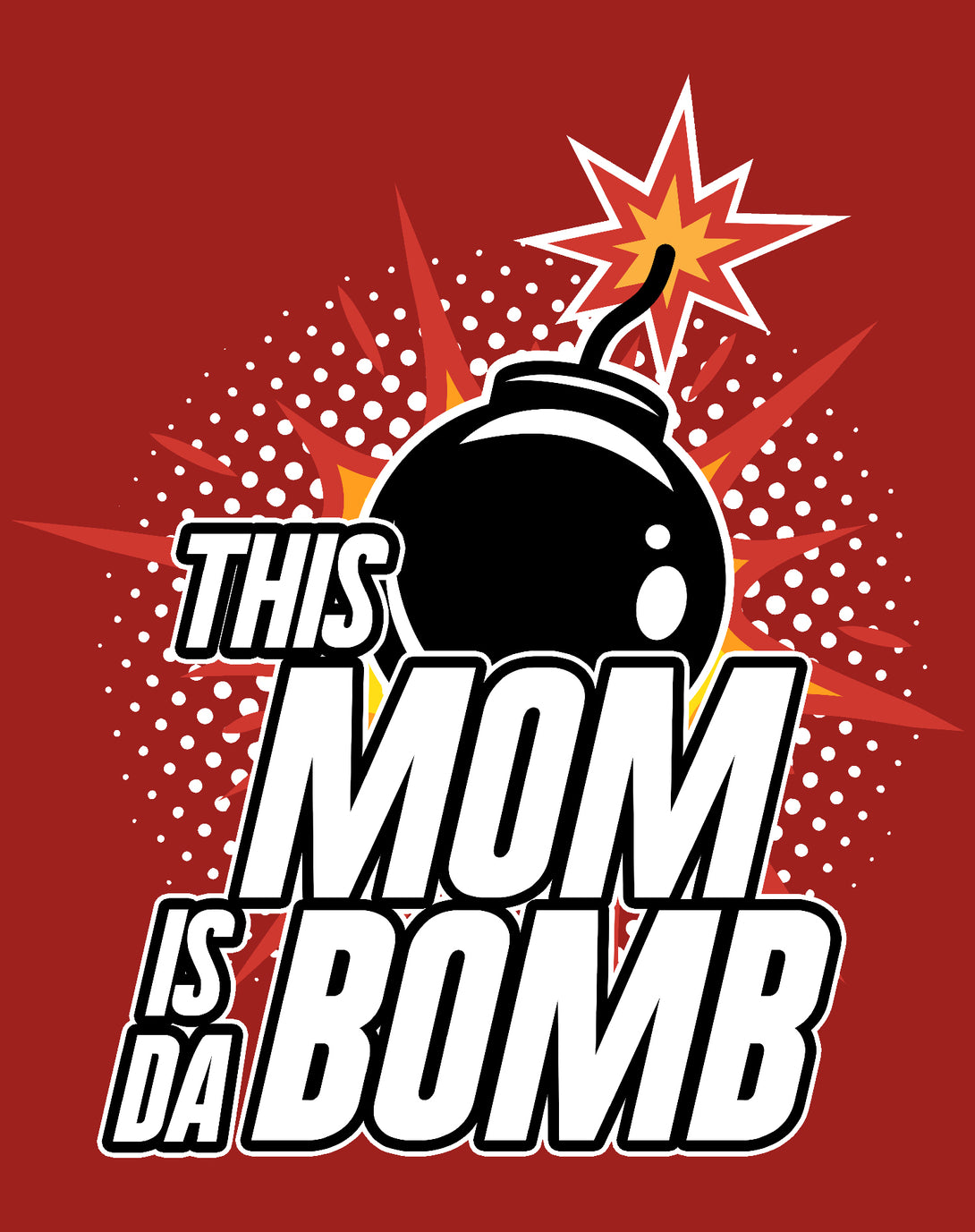 Mother's Day Cartoon Mom Mum Bomb Fuse Explode Women's T-Shirt Red - Urban Species Design Close Up