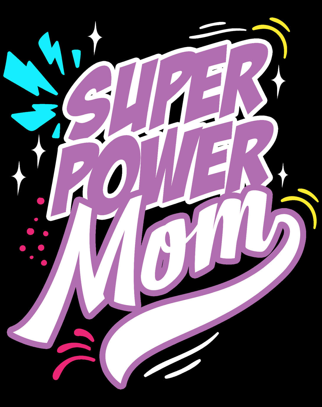 Mother's Day Cartoon Mom Mum Super Power Comic Women's T-Shirt Black - Urban Species Design Close Up