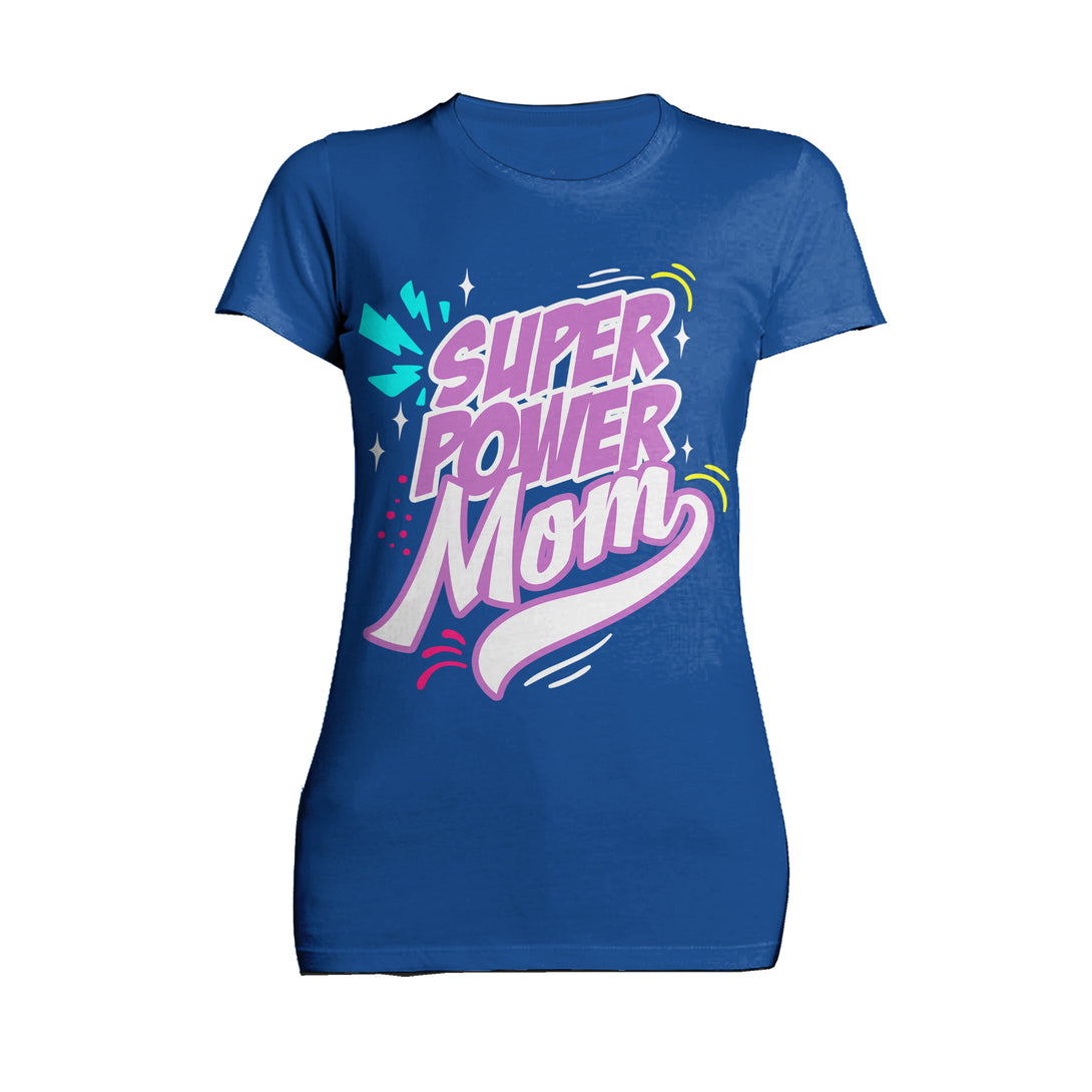 Mother's Day Cartoon Mom Mum Super Power Comic Women's T-Shirt Blue - Urban Species