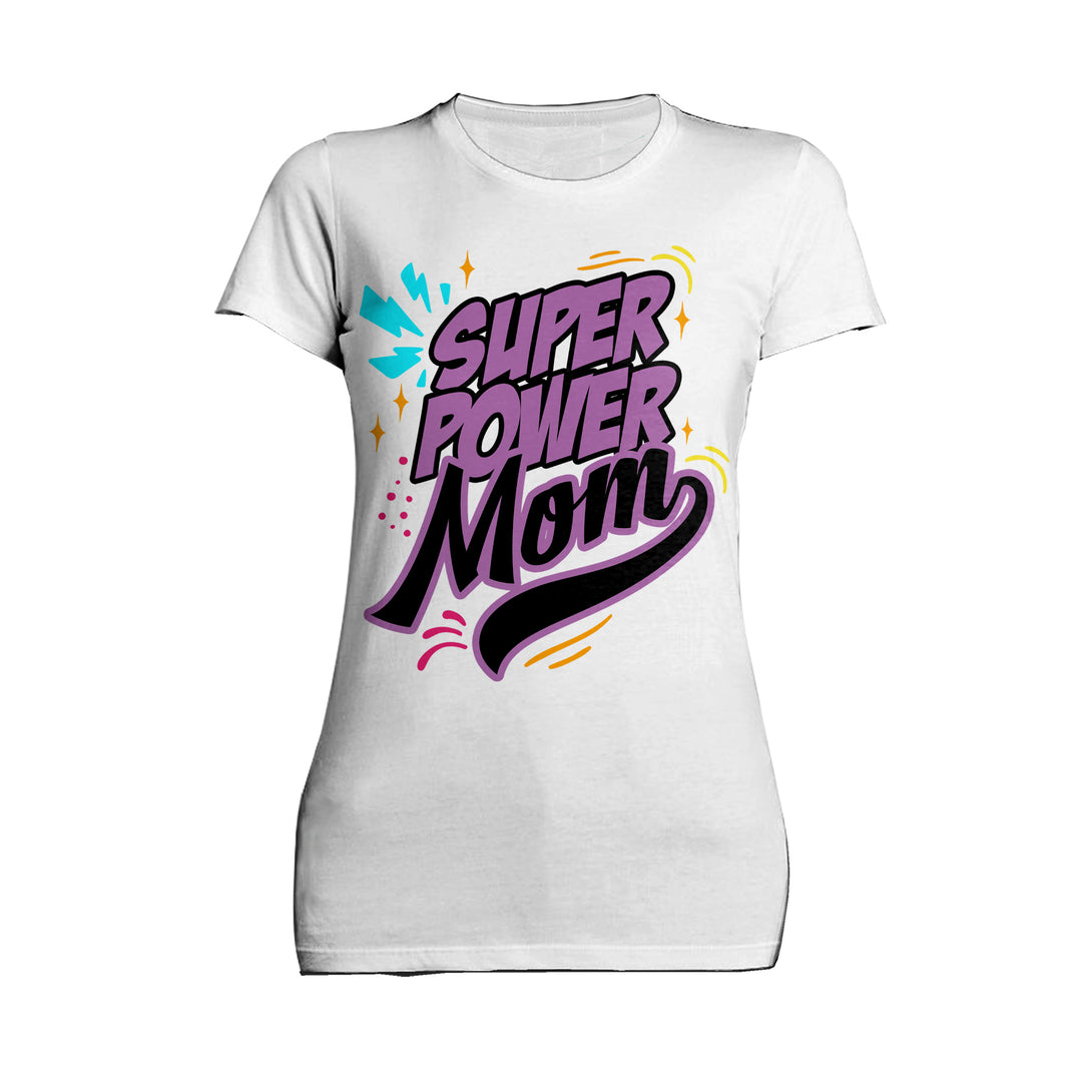 Mother's Day Cartoon Mom Mum Super Power Comic Women's T-Shirt White - Urban Species