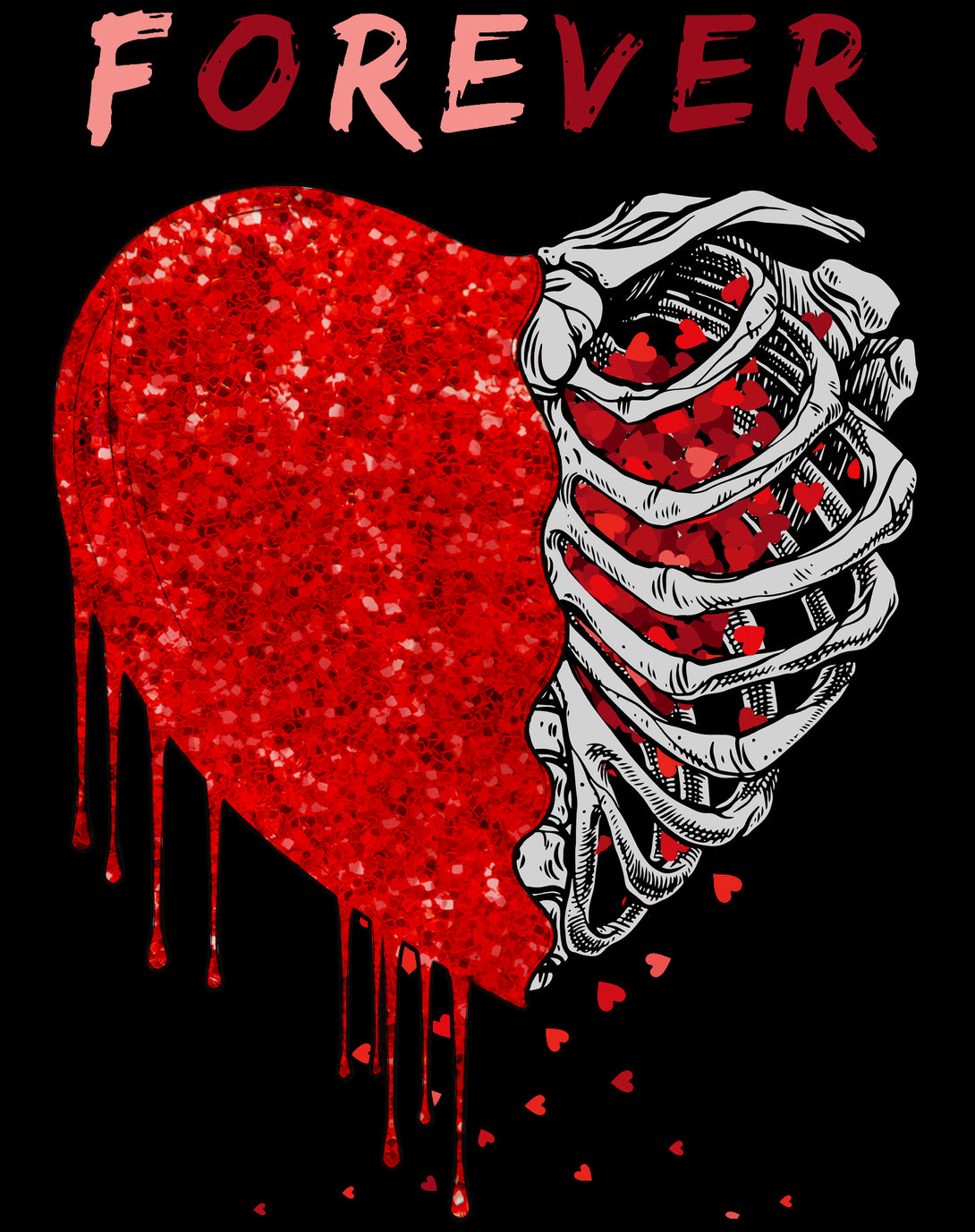 Valentine Graphic Bleeding Sparkle Heart Wild Love Forever Men's T-shirt Black - Urban Species Design Close Up