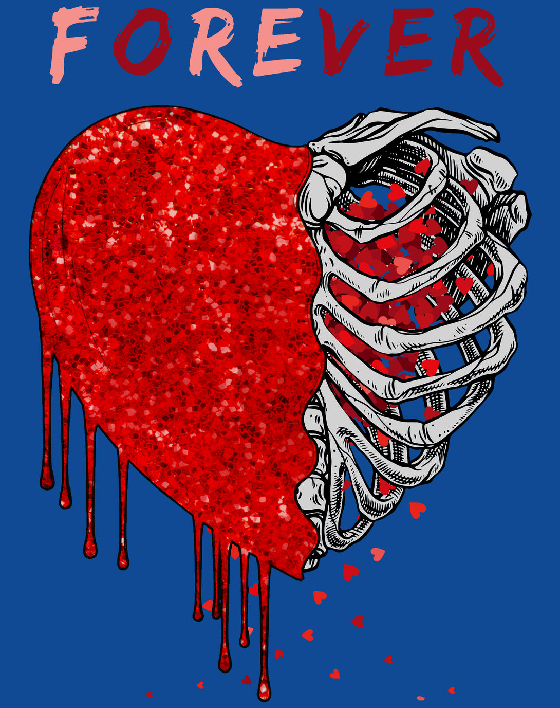 Valentine Graphic Bleeding Sparkle Heart Wild Love Forever Women's T-shirt Blue - Urban Species Design Close Up