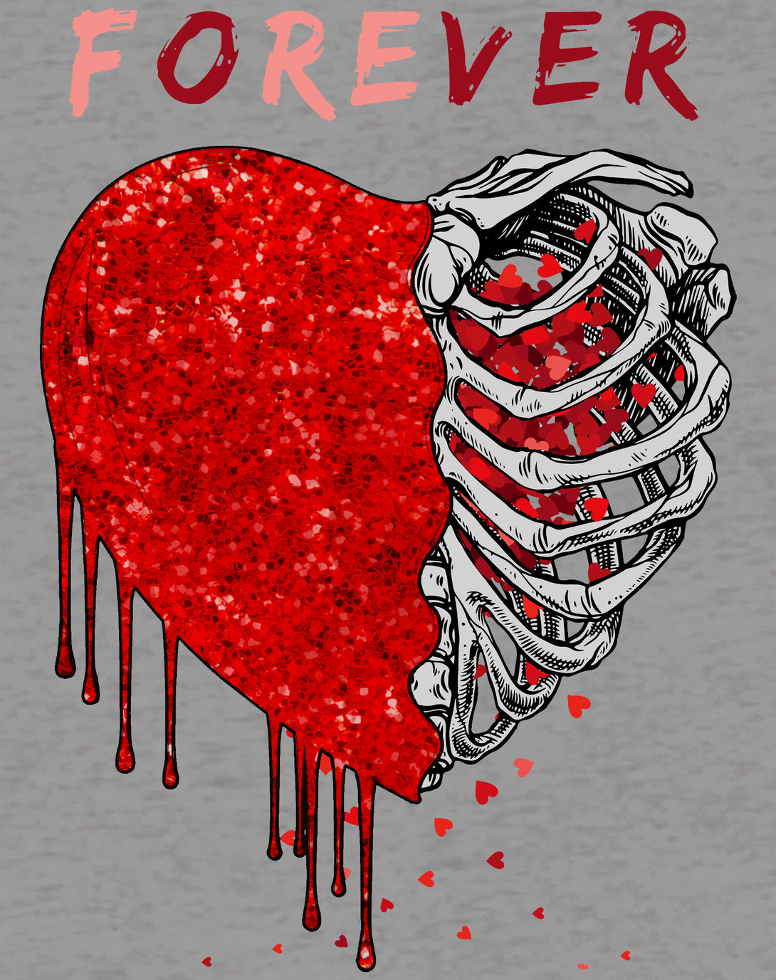 Valentine Graphic Bleeding Sparkle Heart Wild Love Forever Women's T-shirt Sports Grey - Urban Species Design Close Up