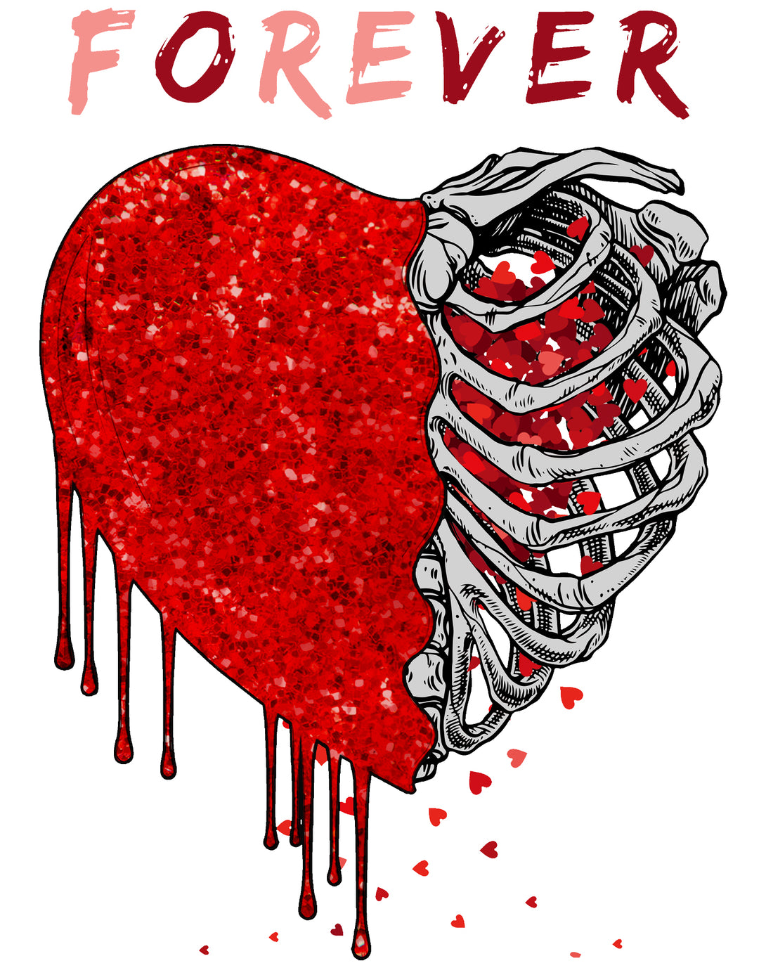 Valentine Graphic Bleeding Sparkle Heart Wild Love Forever Women's T-shirt White - Urban Species Design Close Up