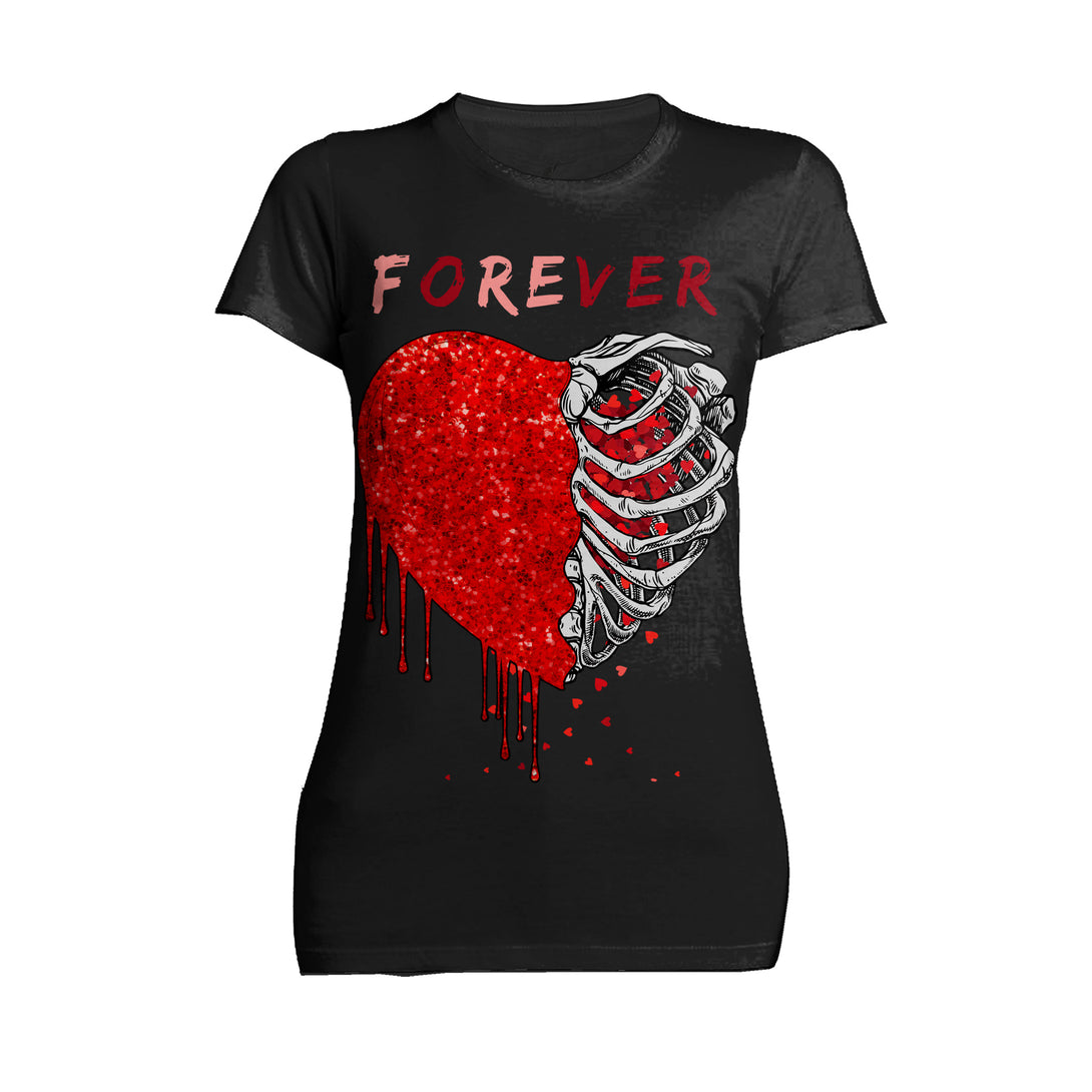 Valentine Graphic Bleeding Sparkle Heart Wild Love Forever Women's T-shirt Black - Urban Species