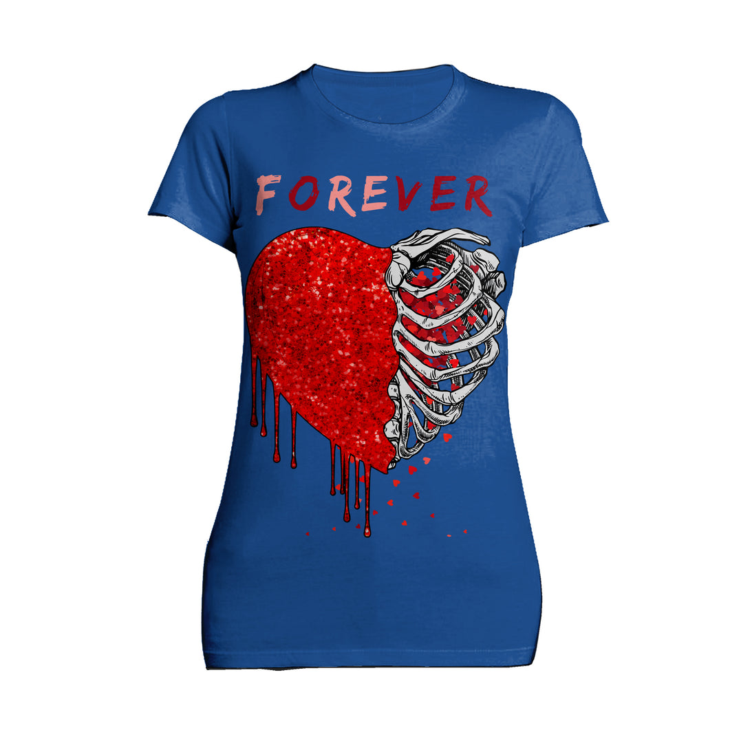 Valentine Graphic Bleeding Sparkle Heart Wild Love Forever Women's T-shirt Blue - Urban Species