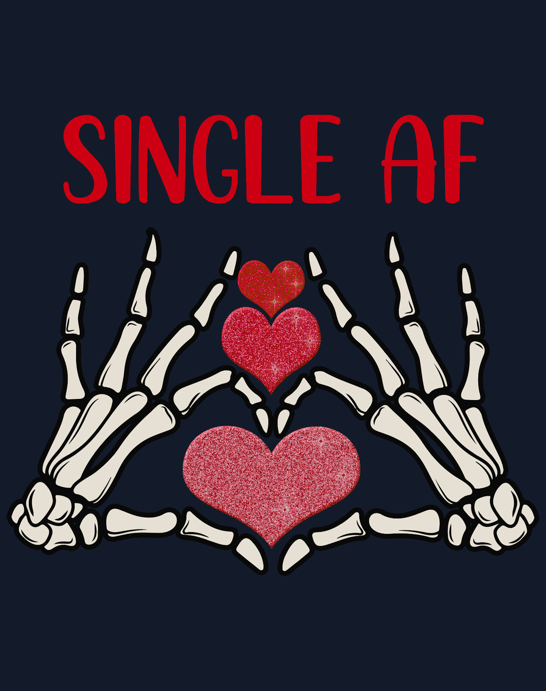 Valentine Graphic Love Rebels Single AF Skeleton Heart Dark Women's T-shirt Navy - Urban Species Design Close Up