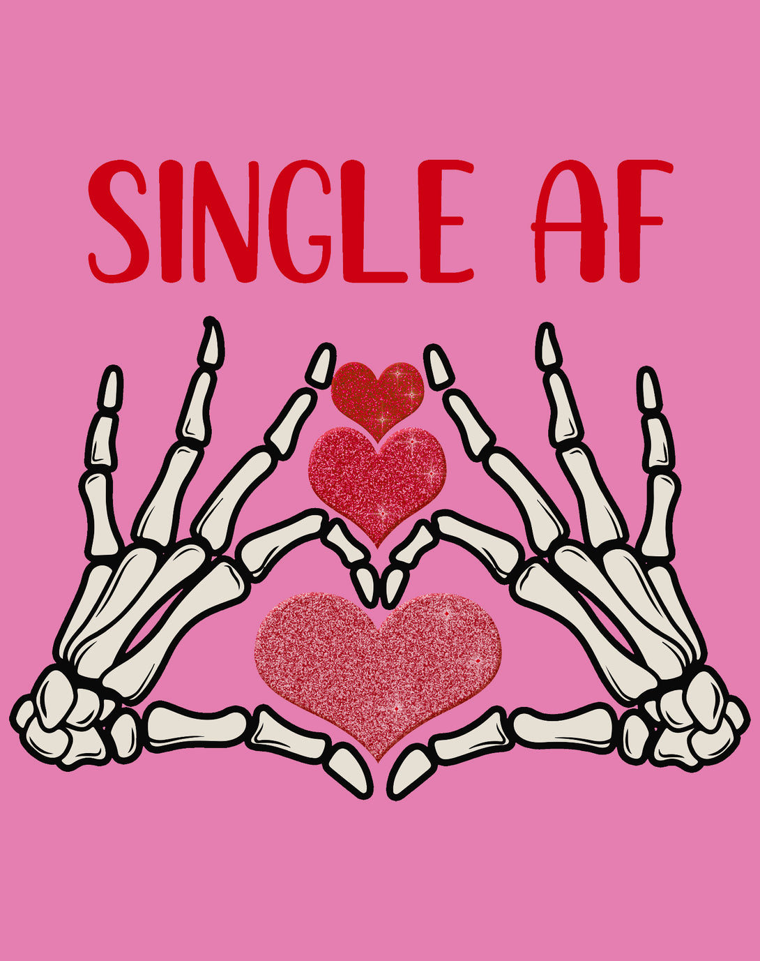 Valentine Graphic Love Rebels Single AF Skeleton Heart Dark Women's T-shirt Pink - Urban Species Design Close Up