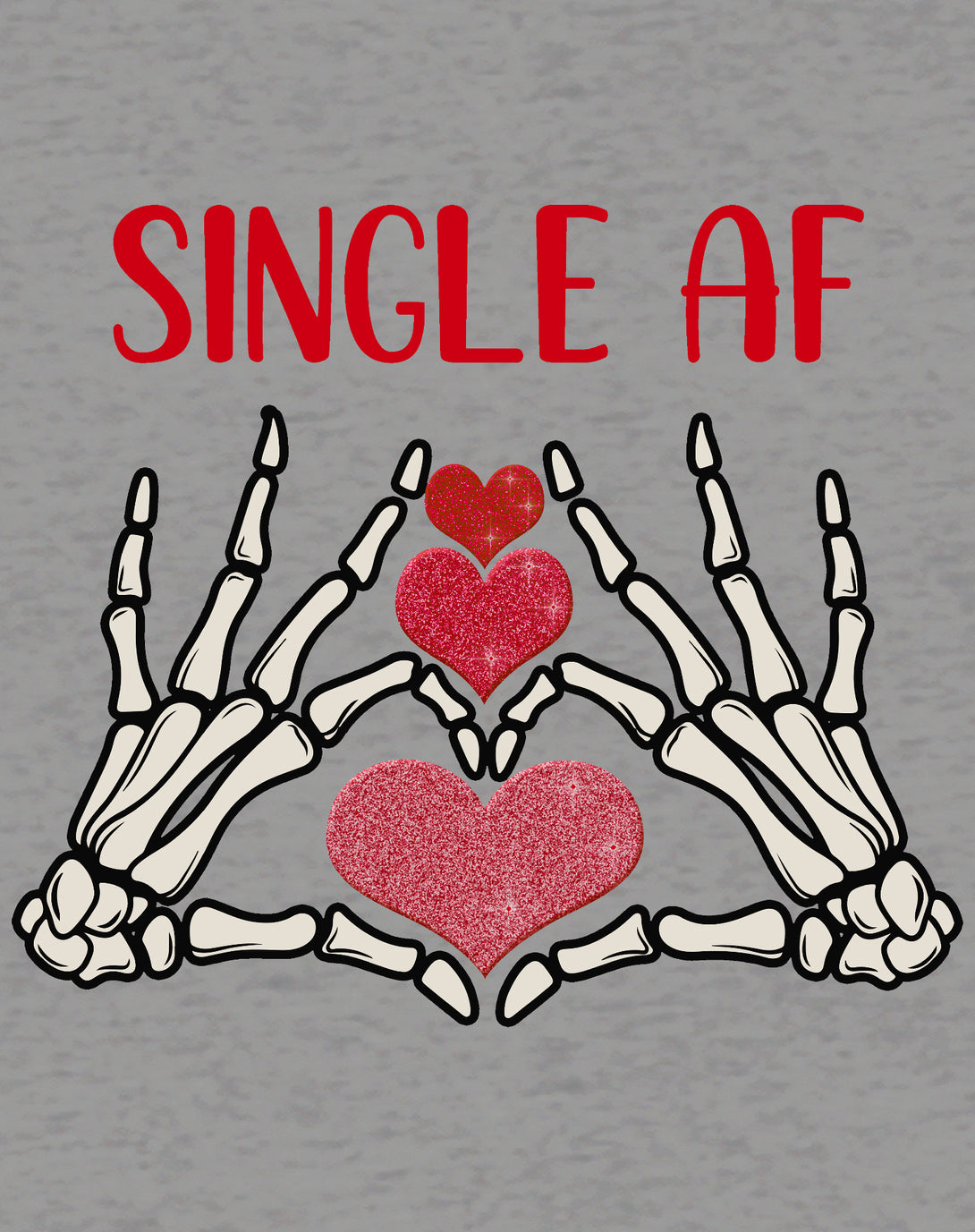 Valentine Graphic Love Rebels Single AF Skeleton Heart Dark Women's T-shirt Sports Grey - Urban Species Design Close Up