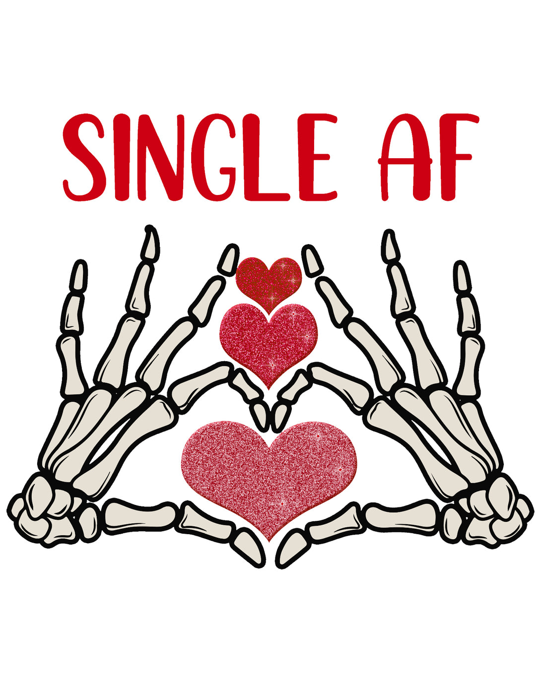 Valentine Graphic Love Rebels Single AF Skeleton Heart Dark Women's T-shirt White - Urban Species Design Close Up