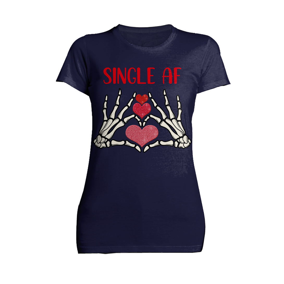 Valentine Graphic Love Rebels Single AF Skeleton Heart Dark Women's T-shirt Navy - Urban Species