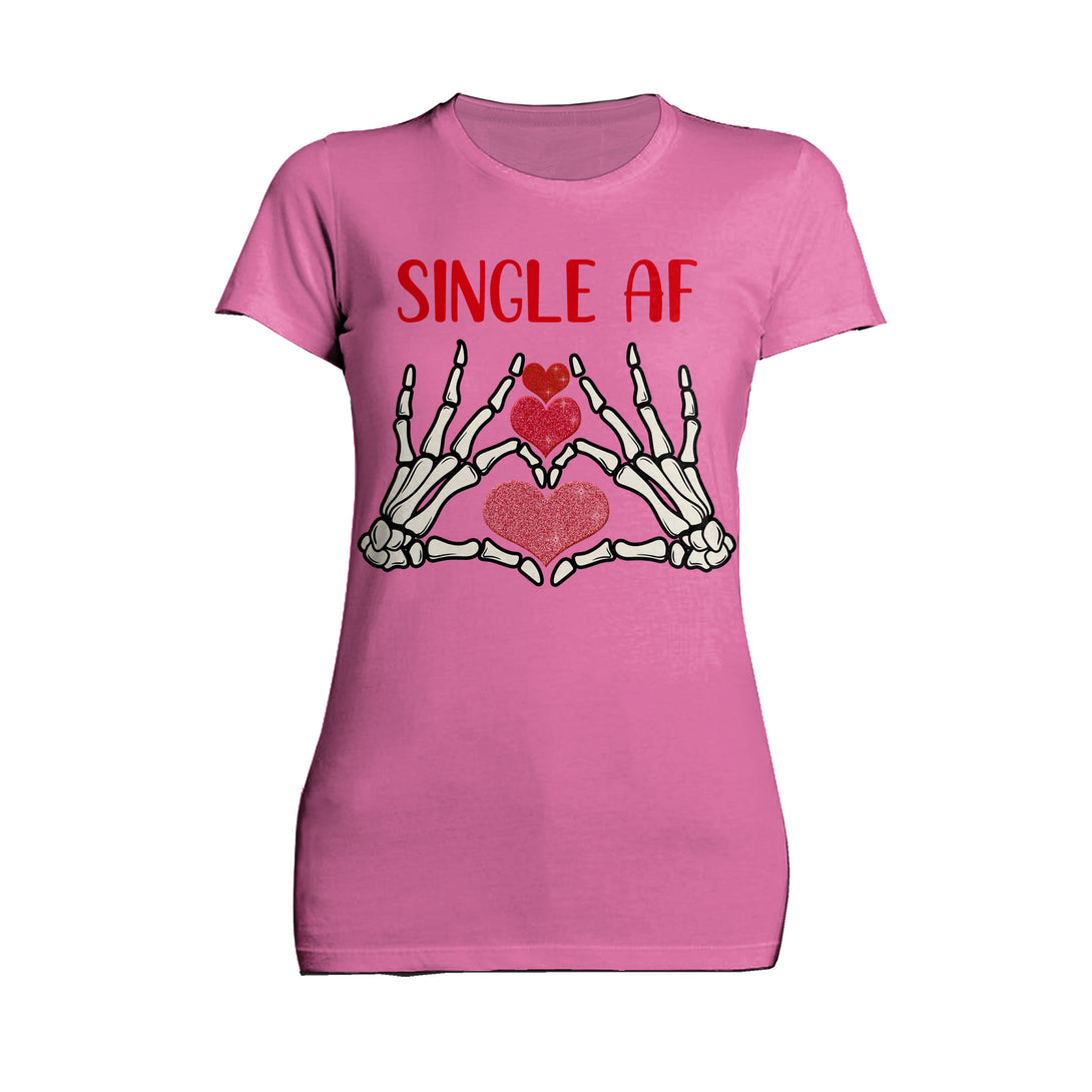 Valentine Graphic Love Rebels Single AF Skeleton Heart Dark Women's T-shirt Pink - Urban Species