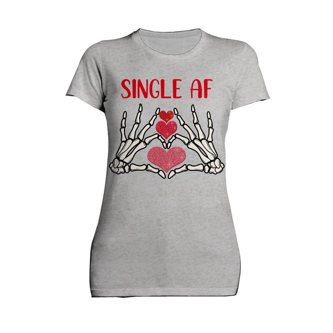 Valentine Graphic Love Rebels Single AF Skeleton Heart Dark Women's T-shirt Sports Grey - Urban Species