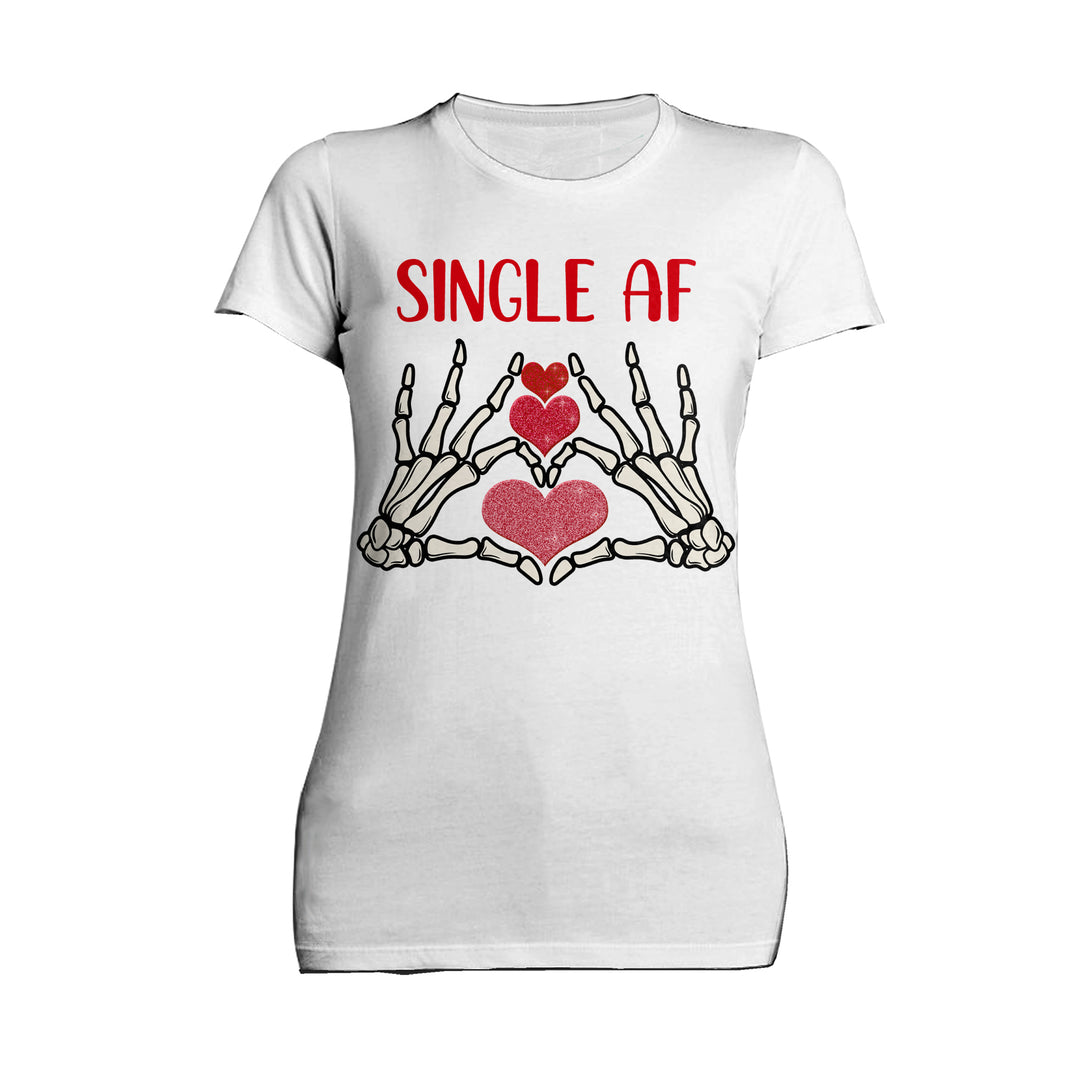 Valentine Graphic Love Rebels Single AF Skeleton Heart Dark Women's T-shirt White - Urban Species