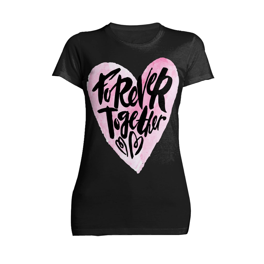 Valentine Graphic Romantic Forever Together Watercolour Heart Women's T-shirt Black - Urban Species